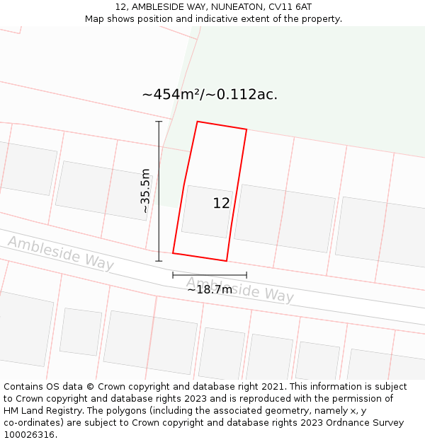 12, AMBLESIDE WAY, NUNEATON, CV11 6AT: Plot and title map