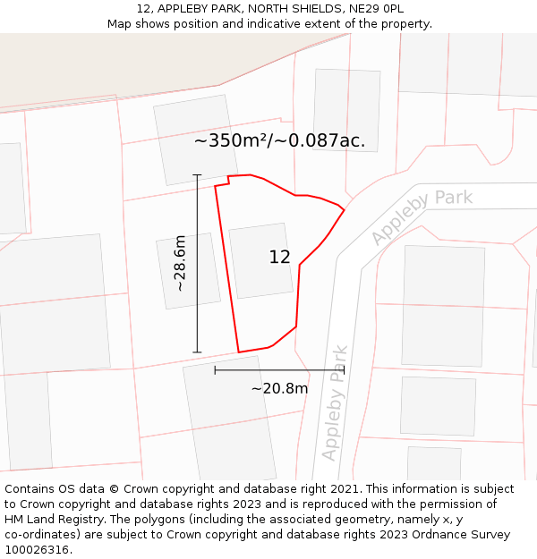 12, APPLEBY PARK, NORTH SHIELDS, NE29 0PL: Plot and title map