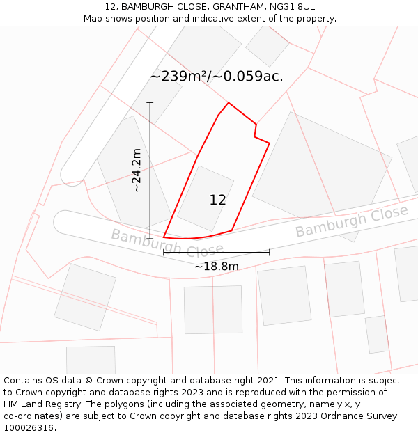 12, BAMBURGH CLOSE, GRANTHAM, NG31 8UL: Plot and title map