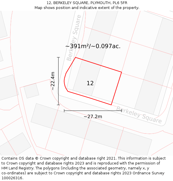 12, BERKELEY SQUARE, PLYMOUTH, PL6 5FR: Plot and title map