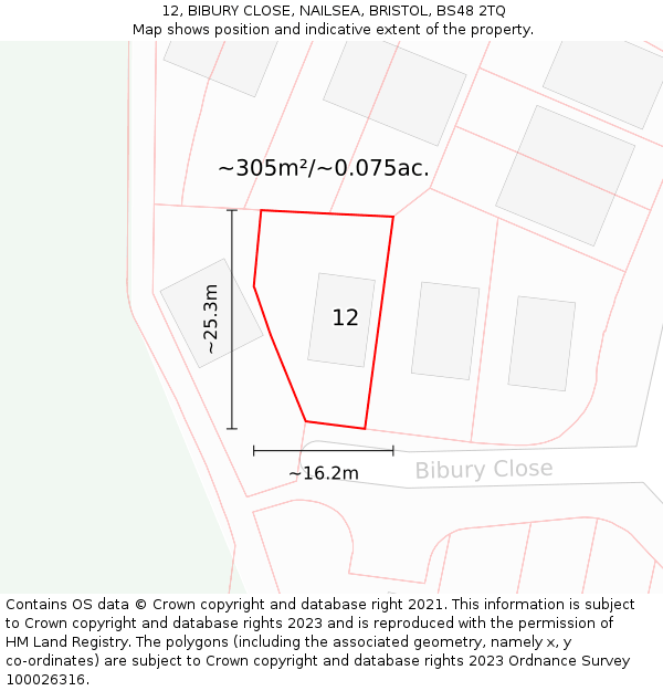 12, BIBURY CLOSE, NAILSEA, BRISTOL, BS48 2TQ: Plot and title map