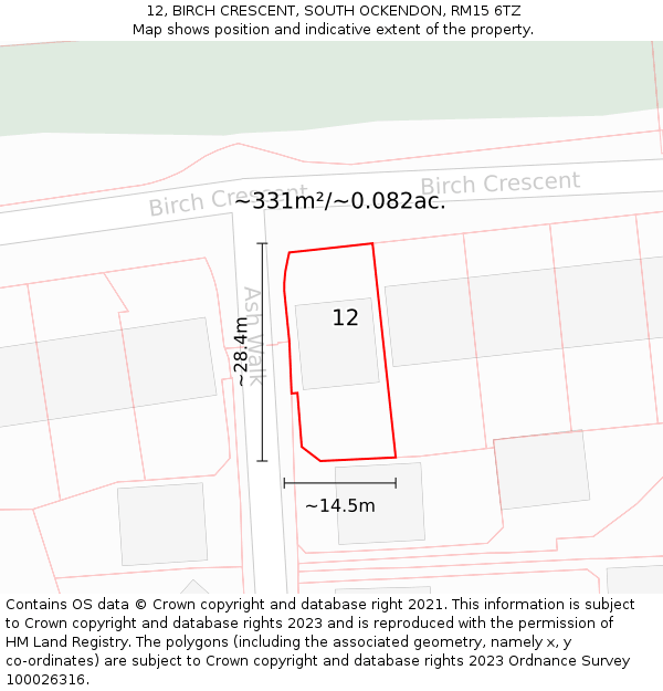 12, BIRCH CRESCENT, SOUTH OCKENDON, RM15 6TZ: Plot and title map