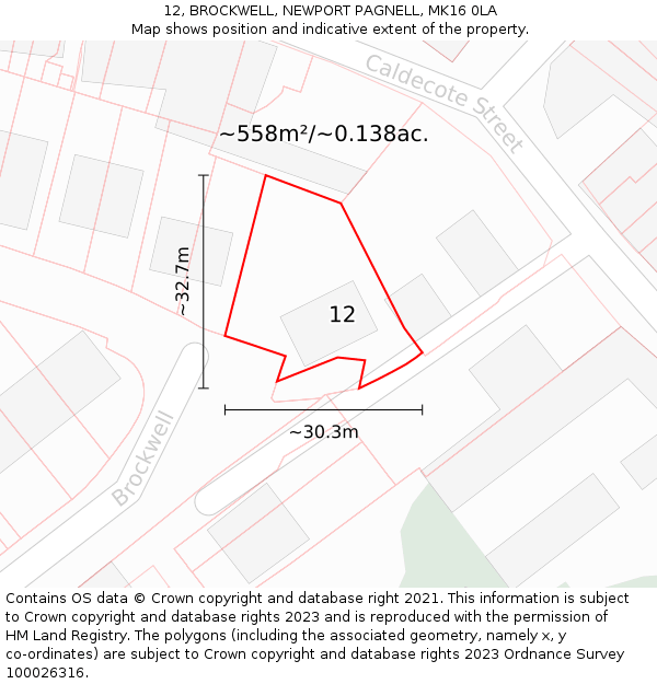 12, BROCKWELL, NEWPORT PAGNELL, MK16 0LA: Plot and title map