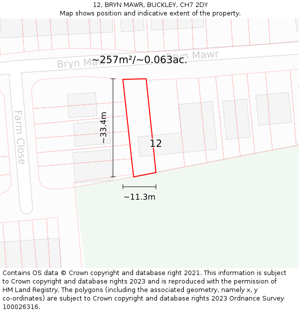 12, BRYN MAWR, BUCKLEY, CH7 2DY: Plot and title map