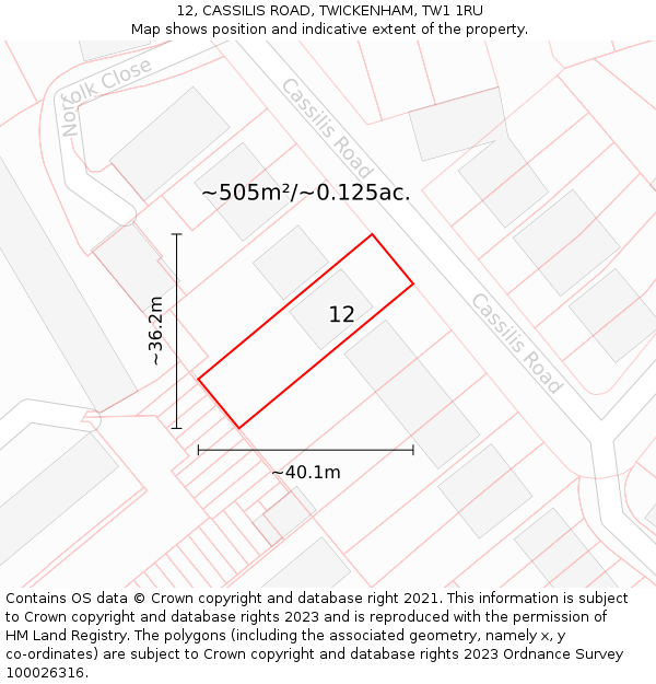 12, CASSILIS ROAD, TWICKENHAM, TW1 1RU: Plot and title map