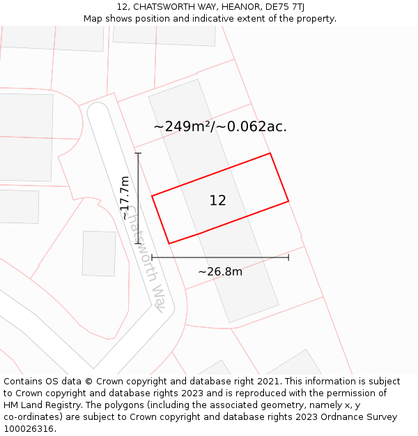 12, CHATSWORTH WAY, HEANOR, DE75 7TJ: Plot and title map