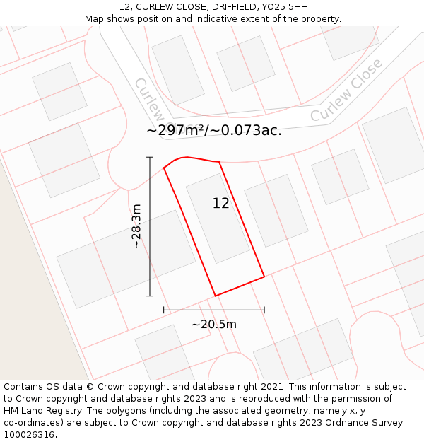 12, CURLEW CLOSE, DRIFFIELD, YO25 5HH: Plot and title map