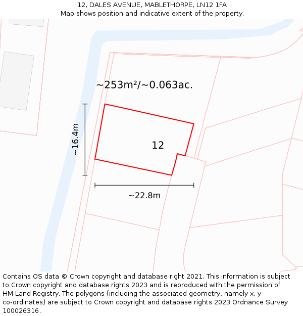 12, DALES AVENUE, MABLETHORPE, LN12 1FA: Plot and title map