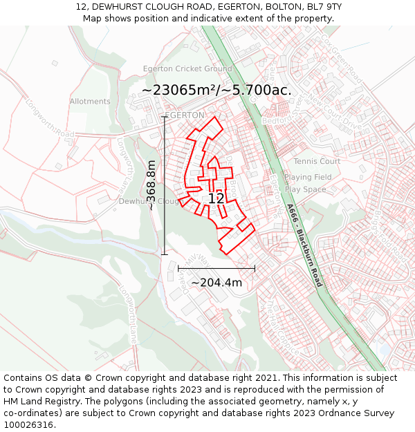 12, DEWHURST CLOUGH ROAD, EGERTON, BOLTON, BL7 9TY: Plot and title map