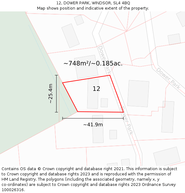 12, DOWER PARK, WINDSOR, SL4 4BQ: Plot and title map