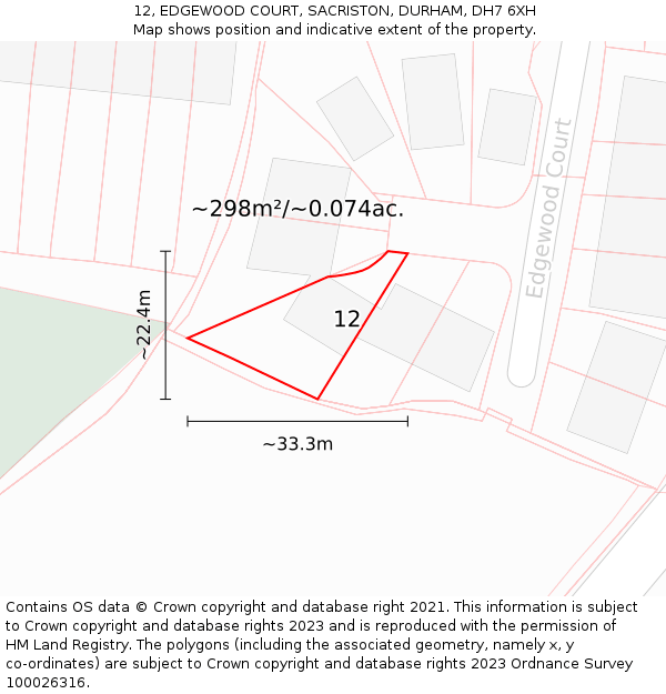 12, EDGEWOOD COURT, SACRISTON, DURHAM, DH7 6XH: Plot and title map