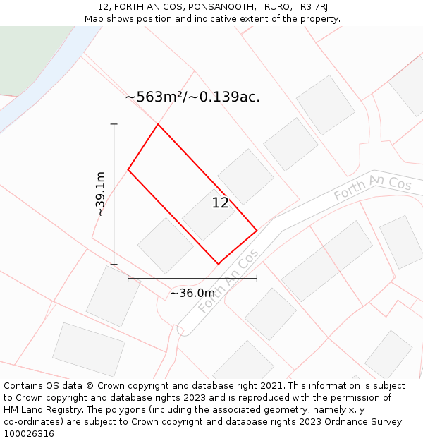 12, FORTH AN COS, PONSANOOTH, TRURO, TR3 7RJ: Plot and title map