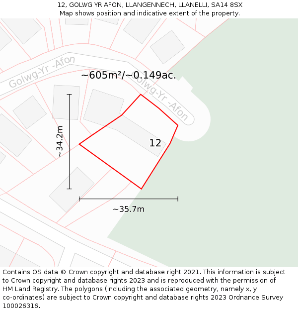 12, GOLWG YR AFON, LLANGENNECH, LLANELLI, SA14 8SX: Plot and title map