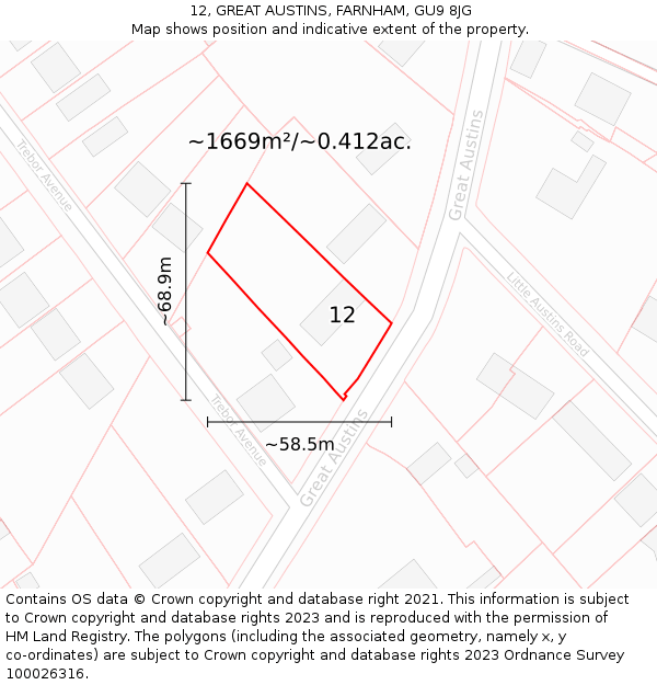 12, GREAT AUSTINS, FARNHAM, GU9 8JG: Plot and title map