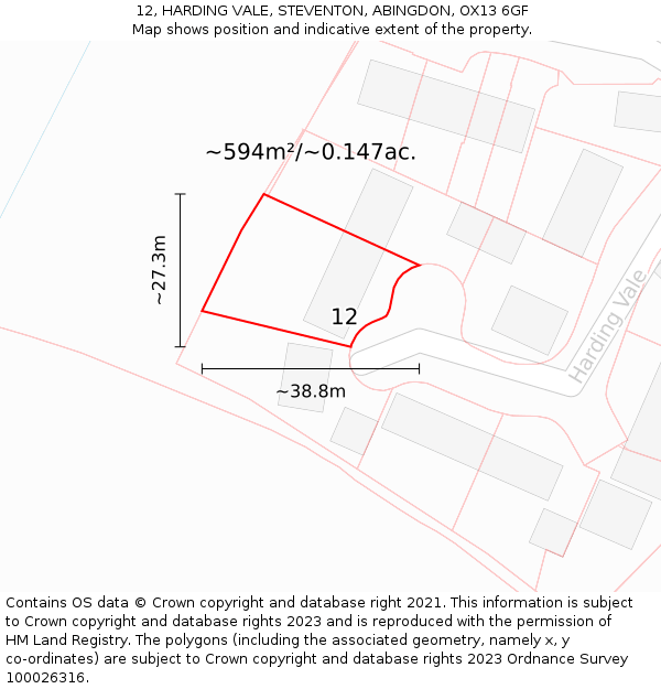 12, HARDING VALE, STEVENTON, ABINGDON, OX13 6GF: Plot and title map