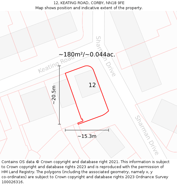 12, KEATING ROAD, CORBY, NN18 9FE: Plot and title map