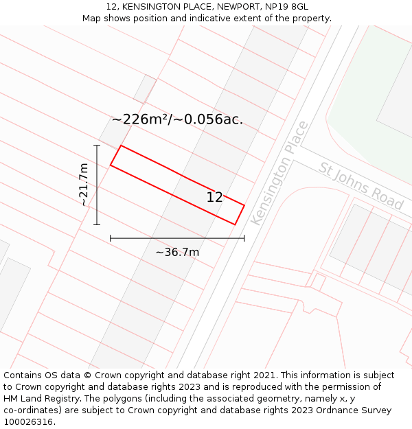 12, KENSINGTON PLACE, NEWPORT, NP19 8GL: Plot and title map