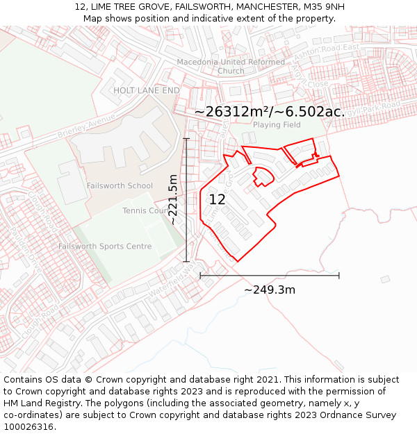 12, LIME TREE GROVE, FAILSWORTH, MANCHESTER, M35 9NH: Plot and title map