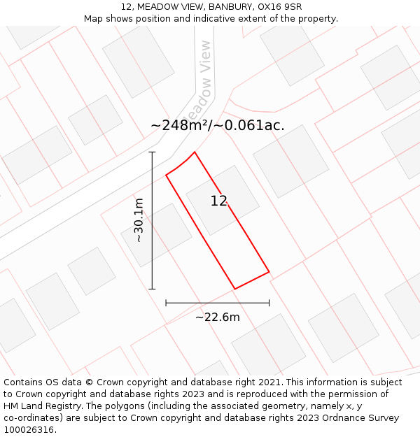 12, MEADOW VIEW, BANBURY, OX16 9SR: Plot and title map