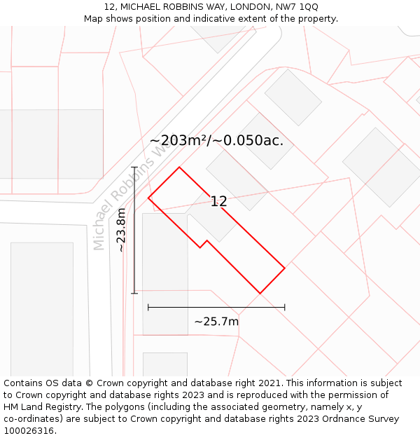 12, MICHAEL ROBBINS WAY, LONDON, NW7 1QQ: Plot and title map