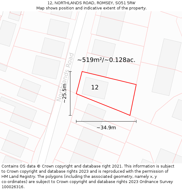 12, NORTHLANDS ROAD, ROMSEY, SO51 5RW: Plot and title map
