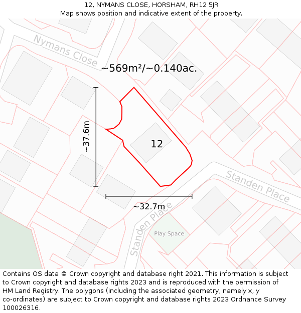 12, NYMANS CLOSE, HORSHAM, RH12 5JR: Plot and title map