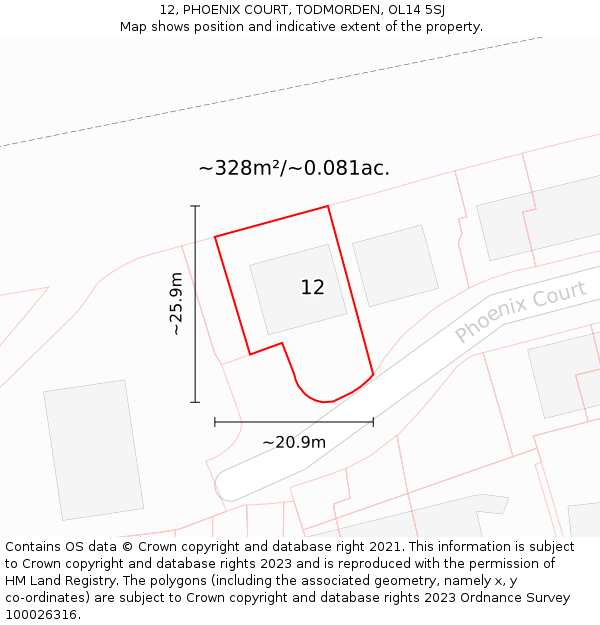 12, PHOENIX COURT, TODMORDEN, OL14 5SJ: Plot and title map