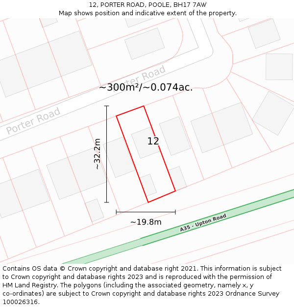 12, PORTER ROAD, POOLE, BH17 7AW: Plot and title map