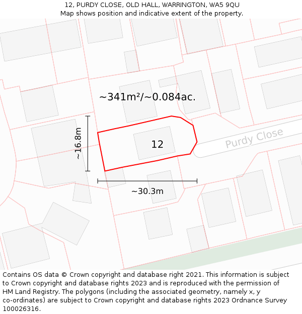 12, PURDY CLOSE, OLD HALL, WARRINGTON, WA5 9QU: Plot and title map