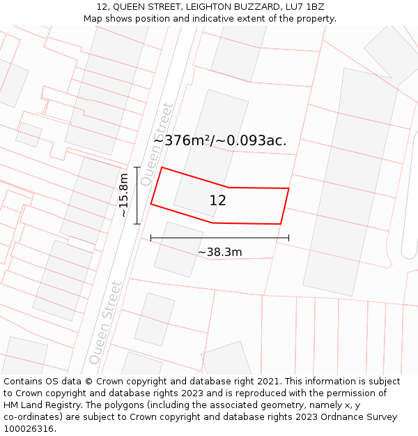 12, QUEEN STREET, LEIGHTON BUZZARD, LU7 1BZ: Plot and title map