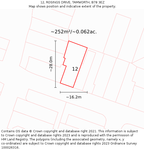 12, ROSINGS DRIVE, TAMWORTH, B78 3EZ: Plot and title map