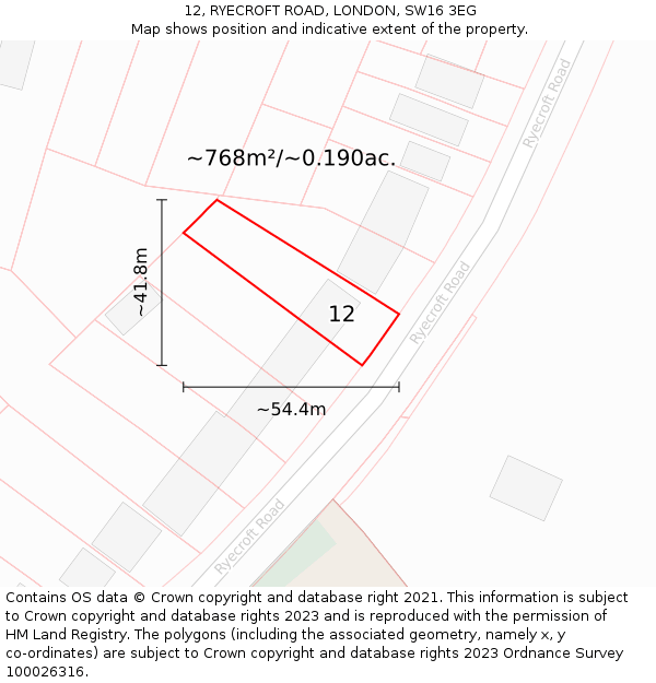 12, RYECROFT ROAD, LONDON, SW16 3EG: Plot and title map