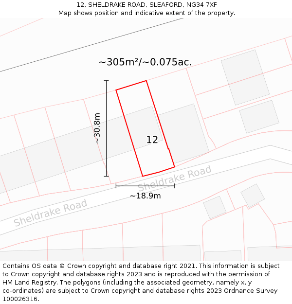 12, SHELDRAKE ROAD, SLEAFORD, NG34 7XF: Plot and title map