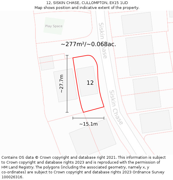 12, SISKIN CHASE, CULLOMPTON, EX15 1UD: Plot and title map