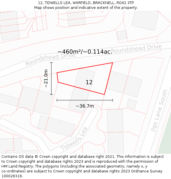 12, TIDWELLS LEA, WARFIELD, BRACKNELL, RG42 3TP: Plot and title map