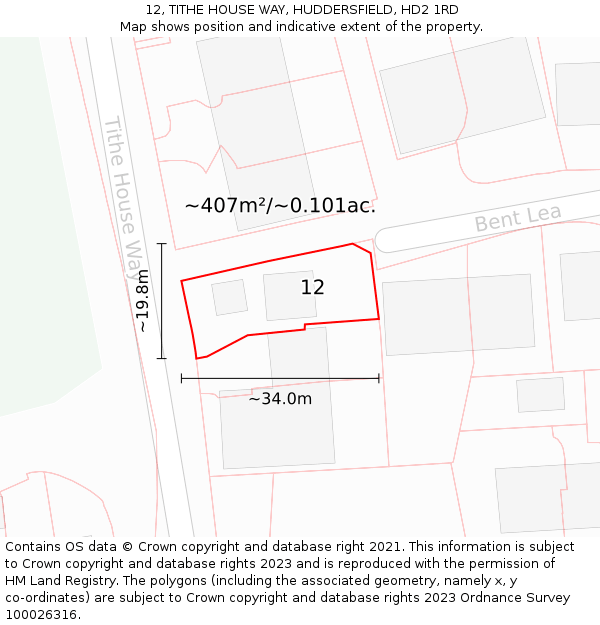 12, TITHE HOUSE WAY, HUDDERSFIELD, HD2 1RD: Plot and title map