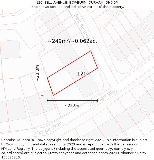 120, BELL AVENUE, BOWBURN, DURHAM, DH6 5PJ: Plot and title map