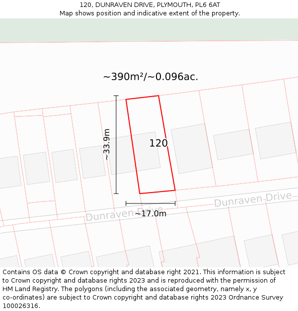 120, DUNRAVEN DRIVE, PLYMOUTH, PL6 6AT: Plot and title map