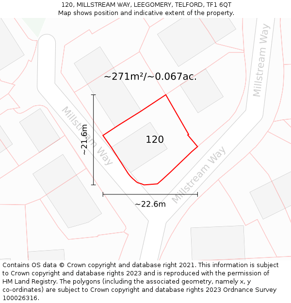 120, MILLSTREAM WAY, LEEGOMERY, TELFORD, TF1 6QT: Plot and title map