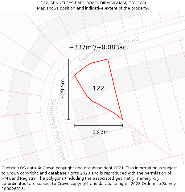 122, SENNELEYS PARK ROAD, BIRMINGHAM, B31 1AN: Plot and title map