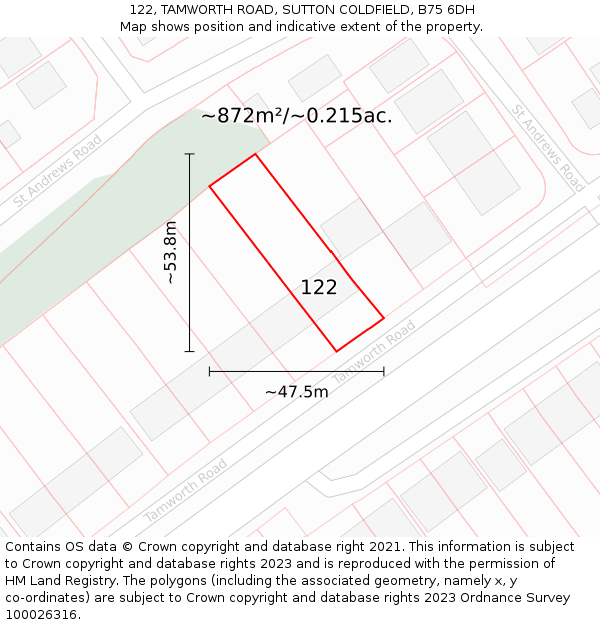 122, TAMWORTH ROAD, SUTTON COLDFIELD, B75 6DH: Plot and title map