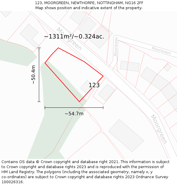 123, MOORGREEN, NEWTHORPE, NOTTINGHAM, NG16 2FF: Plot and title map