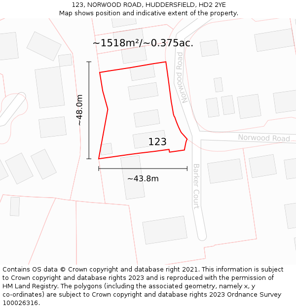 123, NORWOOD ROAD, HUDDERSFIELD, HD2 2YE: Plot and title map