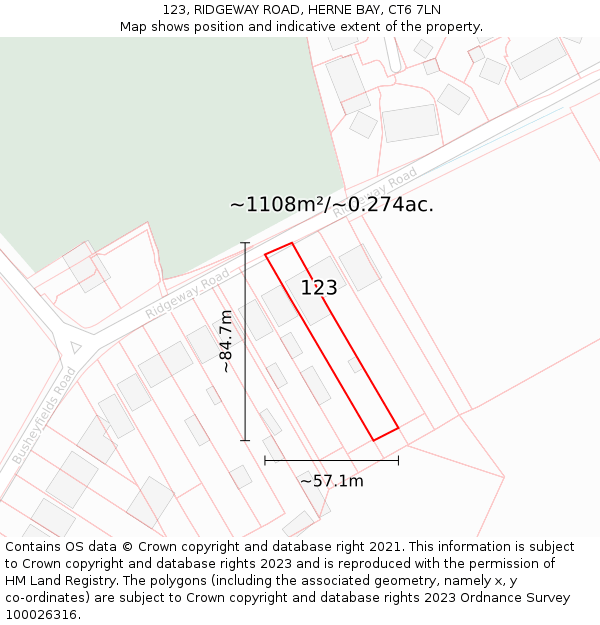 123, RIDGEWAY ROAD, HERNE BAY, CT6 7LN: Plot and title map