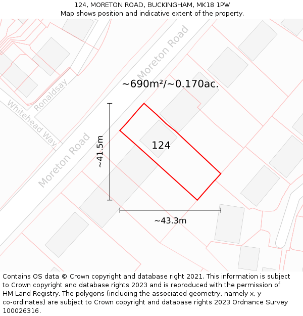 124, MORETON ROAD, BUCKINGHAM, MK18 1PW: Plot and title map