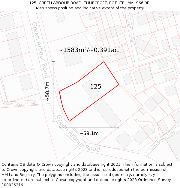 125, GREEN ARBOUR ROAD, THURCROFT, ROTHERHAM, S66 9EL: Plot and title map