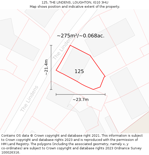 125, THE LINDENS, LOUGHTON, IG10 3HU: Plot and title map