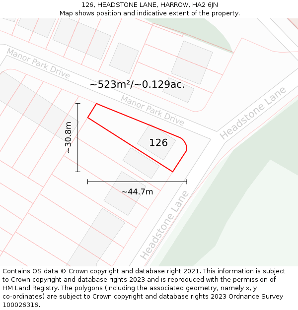 126, HEADSTONE LANE, HARROW, HA2 6JN: Plot and title map