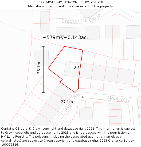 127, MOAT WAY, BRAYTON, SELBY, YO8 9TB: Plot and title map