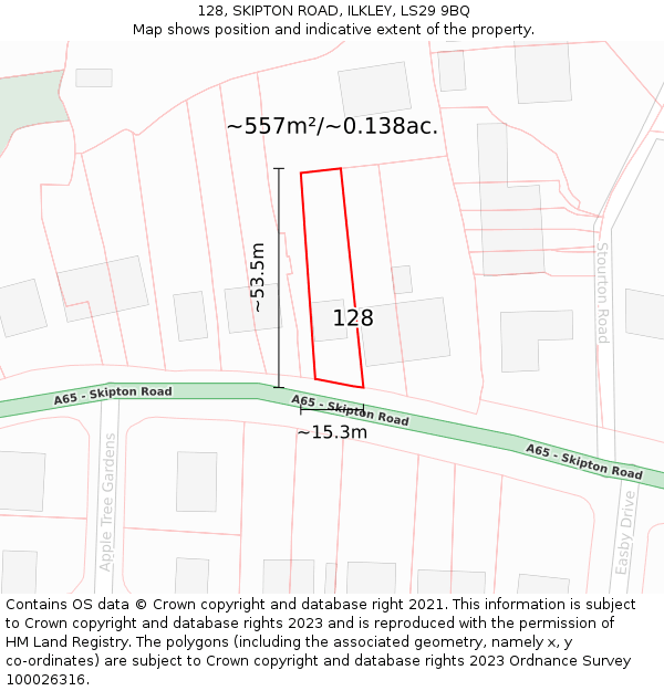 128, SKIPTON ROAD, ILKLEY, LS29 9BQ: Plot and title map